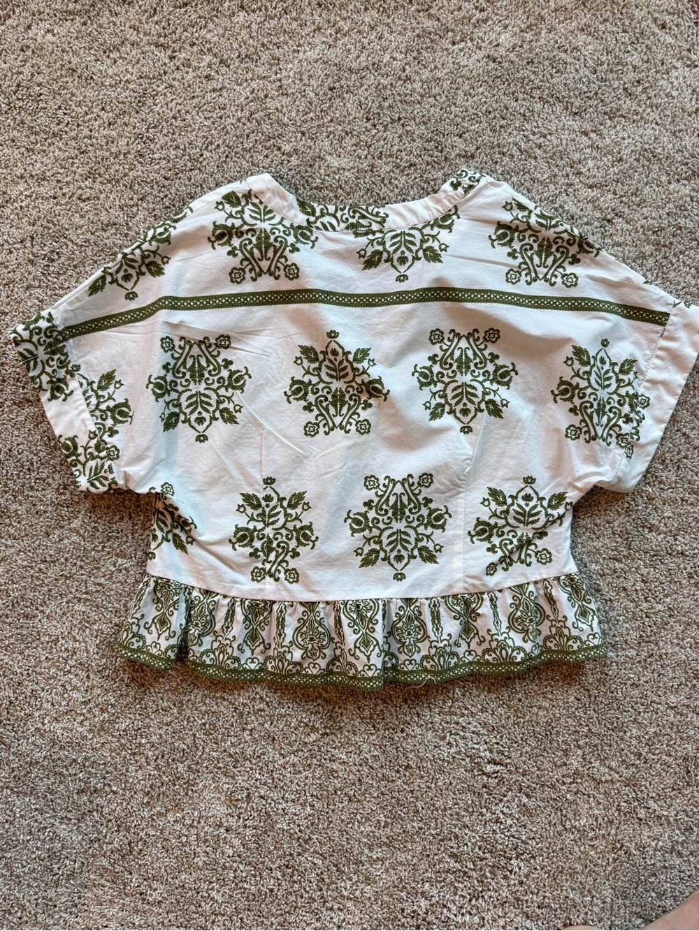 Halogen Women’s Embroidered Blouse Medium Ivory Olive Print Button Peplum Top - Picture 8 of 9